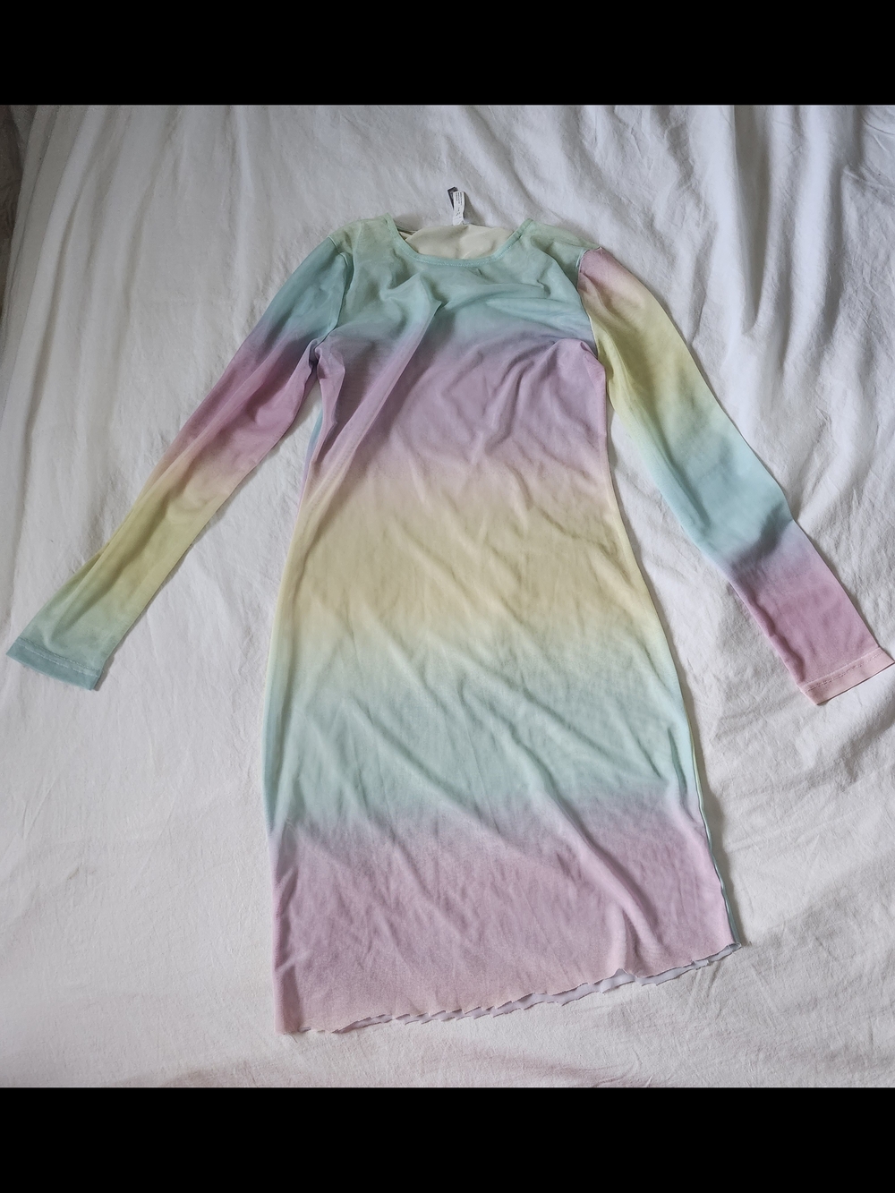 Pastel Ombre Long Sleeve Mesh Midi Dress